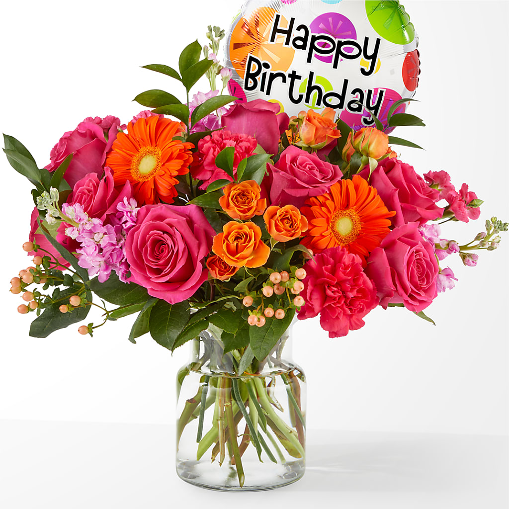 Fiesta Bouquet with Birthday Balloon – Everbloom, Murfreesboro TN