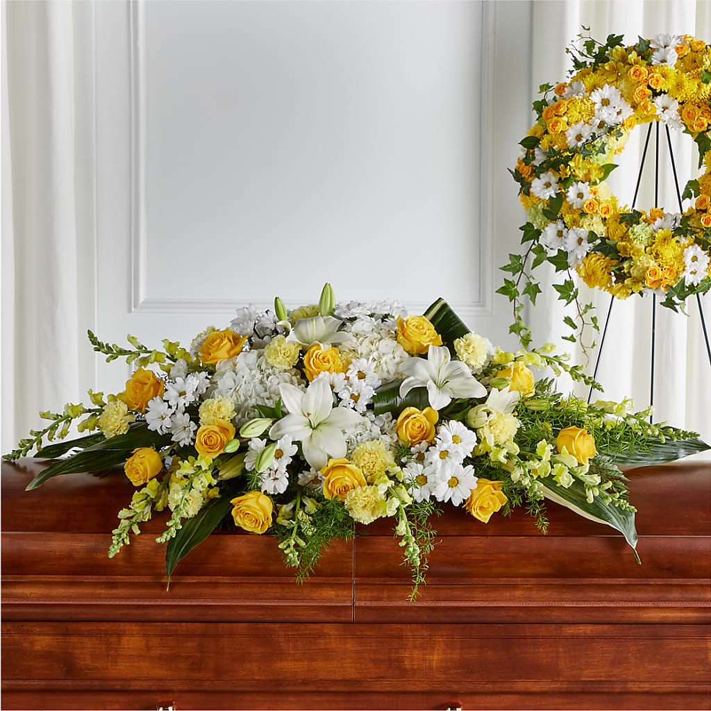 Golden Harmony Casket Spray – Everbloom, Murfreesboro TN