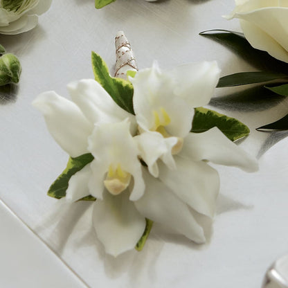 White Mini Cymbidium Boutonniere –  Everbloom, Murfreesboro TN